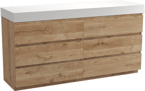 Balmani Lucida meuble salle de bains à poser 180 x 55 cm chêne brut avec Dominus tablette simple ou double en solid surface blanc mat
