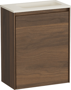 Storke Edge zwevend toiletmeubel 40 x 22 cm Notelaar met Fina wastafel in Sand mat Top Solid