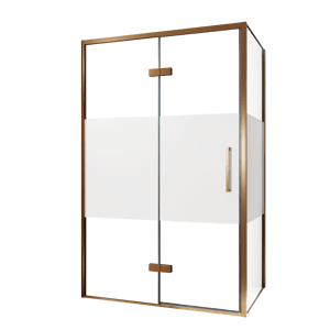 Balmani Senses Design douchehoek met linkse draaideur en vaste zijwand, 120 x 100 cm, Helder glas met matte strook, Brushed Rosegold profielen, met coating