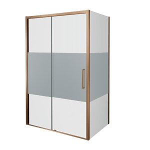 Balmani Senses Design douchehoek met linkse schuifdeur en vaste zijwand, 120 x 100 cm, Helder glas met matte strook, Brushed Rosegold profielen, met coating