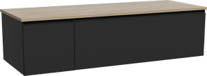 Storke Edge zwevend badkamermeubel 140 x 52 cm mat zwart met Panton enkel of dubbel tablet in melamine ruwe eik