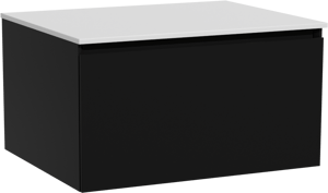 Storke Edge zwevend badmeubel 65 x 52 cm mat zwart met Tavola enkel wastafelblad in solid surface mat wit
