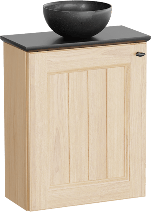 Balmani Lemon zwevend toiletmeubel 42 x 21 cm Fineer natuur eik met Facetta tablet en Bari XS waskom in verzoete graniet