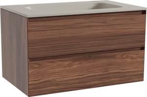 Balmani Mitra meuble salle de bains suspendu 90 x 55 cm noyer avec Tablo Strada plan simple en marbre composite soie grise