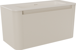 Storke Soft zwevend badmeubel 100 x 46 cm Sand mat met Mata Soft enkele wastafel in solid surface beige granita, Verticale symmetrische rechte ribbel
