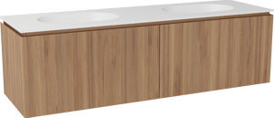 Balmani Eclips meuble salle de bains suspendu 180 x 55 cm Teck avec Tablo Oval double vasque en Solid Surface blanc mat