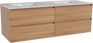 Balmani Mitra meuble salle de bains suspendu 150 x 55 cm teck avec Tablo Arcato double vasque en marbre carrara