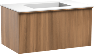 Balmani Forma hängendes Möbelstück Set: 90 x 55 cm, Teak, mit Tablo Stretto Einzelwaschtisch, Solid Surface, Weiß matt, Vertikale symmetrische gerade Rippe