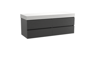 Balmani Lucida meuble salle de bains suspendu 150 x 55 cm chêne noir avec Dominus tablette simple ou double en solid surface blanc mat
