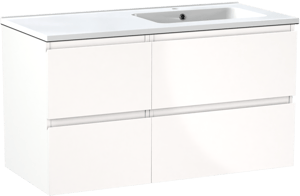 Linie Lado meuble salle de bains suspendu 100 x 46 cm blanc brillant avec Vano vasque asymétrique droite en marbre composite blanc brillant