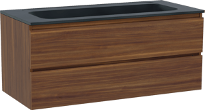 Balmani Lucida meuble salle de bains suspendu 120 x 55 cm noyer américain avec Tablo Strada lavabo simple pour 2 trous de robinet en marbre composite noir mat