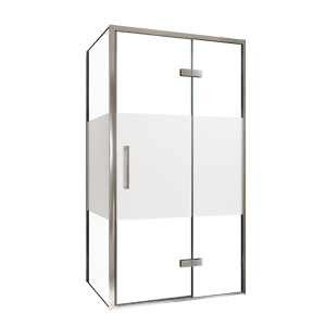 Balmani Senses Design douchehoek met rechtse draaideur en vaste zijwand, 100 x 90 cm, Helder glas met matte strook, Chroom profielen