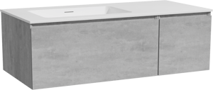 Storke Edge zwevend badmeubel 110 x 52 cm beton donkergrijs met Mata asymmetrisch linkse wastafel in solid surface mat wit