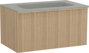 Balmani Forma meuble salle de bains suspendu 90 x 55 cm chêne naturel avec Tablo Strada plan simple en marbre composite soie grise, Nervure circulaire asymétrique verticale
