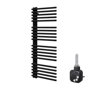 Vipera Nevada enkele handdoekradiator 50 x 120 cm elektrische verwarming mat zwart middenaansluiting 500W, weerstand inbegrepen