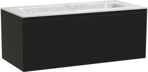 Balmani Idra by Mitra meuble salle de bains suspendu 120 x 55 cm noir mat avec Tablo Arcato plan simple en marbre carrara