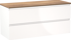 Linie Lado zwevend badkamermeubel 120 x 46 cm glanzend wit met Lado enkel of dubbel tablet in melamine natuur eik
