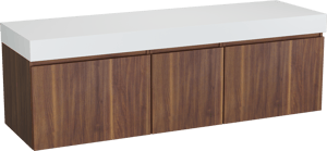 Balmani Sfera by Lucida zwevend badmeubel 180 x 55 cm amerikaans notenhout met Dominus enkel of dubbel wastafelblad in solid surface mat wit