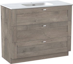 Linie Classo staand badkamermeubel 100 x 46 cm grijze eik met Baro enkele wastafel in porselein mat wit