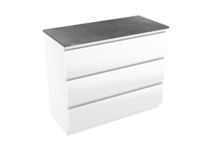 Linie Lado staand badmeubel 100 x 46 cm hoogglans wit met Lado enkel of dubbel wastafelblad in melamine grijze leisteen