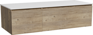 Storke Edge meuble salle de bains suspendu 130 x 52 cm chêne brut avec Tavola tablette simple ou double en solid surface blanc mat
