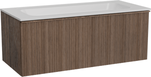 Balmani Forma meuble salle de bains suspendu 120 x 55 cm noyer américain avec Tablo Strada plan simple en marbre composite blanc mat, Nervure circulaire asymétrique verticale