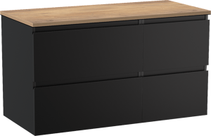 Linie Lado meuble salle de bains suspendu 100 x 46 cm noir mat avec Lado tablette simple ou double en mélaminé chêne naturel