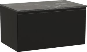 Balmani Idra by Mitra zwevend badmeubel 90 x 55 cm mat zwart met Stretto enkel wastafelblad in marmer pietra grey