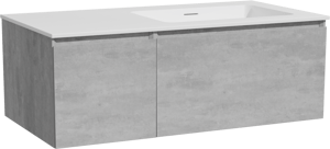 Storke Edge zwevend badkamermeubel 100 x 52 cm beton donkergrijs met Mata asymmetrisch rechtse wastafel in solid surface mat wit
