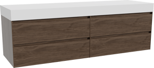 Balmani Mitra hängendes Möbelstück Set: 180 x 55 cm, Amerikanischer Nussbaum, mit Dominus Einzel- oder Doppel Waschtischplatte, Solid Surface Weiß matt