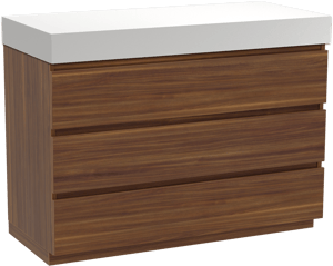 Balmani Lucida meuble salle de bains à poser 120 x 55 cm noyer américain avec Dominus tablette simple ou double en solid surface blanc mat