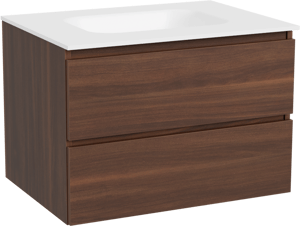 Balmani Lucida meuble salle de bains suspendu 75 x 55 cm noyer américain avec Tablo Arcato plan simple en solid surface blanc mat