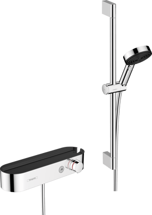Hansgrohe Pulsify Select S barre de douche avec pommeau de douche 10,5cm 3 fonctions jet chrome brillant
