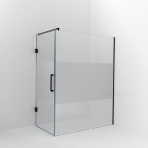 Balmani Modular Walk-In Dusche mit Tür: 160 x 200 cm mit Tür 90 cm, Klarglas mit mattiertem Streifen, Profil Schwarz matt