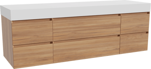Balmani Mitra meuble salle de bains suspendu 180 x 55 cm teck avec Dominus tablette simple ou double en solid surface blanc mat