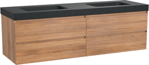 Balmani Mitra meuble salle de bains suspendu 180 x 55 cm teck avec Napoli double vasque en granit noir