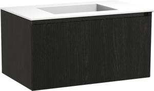 Balmani Fila by Mitra zwevend badmeubel 90 x 55 cm zwart eiken met Tablo Stretto enkele wastafel in solid surface mat wit, Verticale symmetrische rechte ribbel