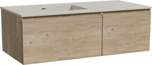 Storke Edge meuble salle de bains suspendu 110 x 52 cm chêne brut avec Diva vasque asymétrique gauche en top solid soie grise