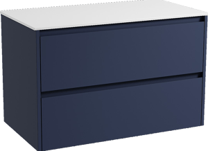 Storke Seda zwevend badkamermeubel 95 x 52 cm nachtblauw met Tavola enkel tablet in solid surface mat wit