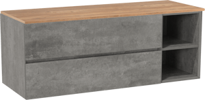 Storke Edge zwevend badkamermeubel 140 x 52 cm beton donkergrijs met Panton enkel of dubbel tablet in melamine ruwe eik