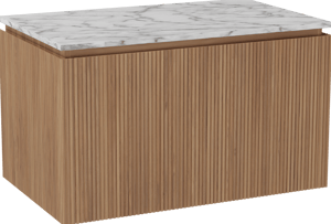 Balmani Eclips meuble salle de bains suspendu 90 x 55 cm Teck avec Stretto tablette simple en Marbre Carrare, Nervure droite symétrique verticale
