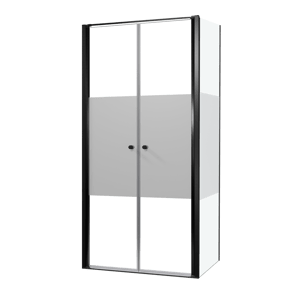Luca Varess Kuresa douchehoek met pendeldeur met vaste zijwand 100 x 90 x 200 cm helder glas met matte strook en mat zwarte profielen