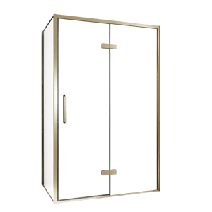 Balmani Senses Design douchehoek met rechtse draaideur en vaste zijwand, 120 x 100 cm, Helder glas, Brushed Champagne Gold profielen, met coating