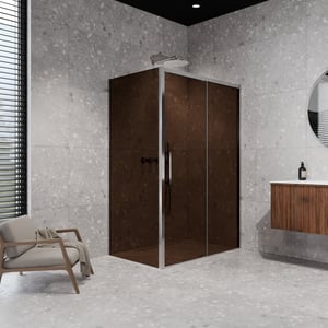 Balmani Senses Design douchehoek met rechtse schuifdeur en vaste zijwand, 120 x 100 cm, Brons, Glanzend chroom profielen, met coating