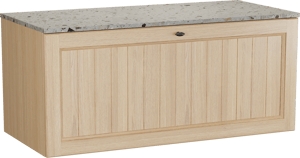 Balmani Lemon zwevend badmeubel 120 x 55 cm, fineer naturel eiken met Stretto enkel of dubbel wastafelblad in greige terrazzo