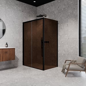 Balmani Senses Design douchehoek met linkse schuifdeur en vaste zijwand, 120 x 100 cm, Brons, Mat zwart profielen, met coating