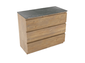 Linie Lado staand badmeubel 100 x 46 cm naturel eiken met Lado enkel of dubbel wastafelblad in melamine grijze leisteen