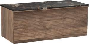 Balmani Forma zwevend badkamermeubel 120 x 55 cm amerikaanse notelaar met Stretto enkel tablet in marmer portoro gold, Horizontale symmetrische rechte ribbel