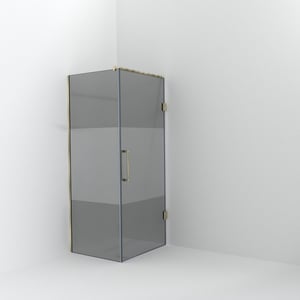 Balmani Modular douche à l'italienne avec porte: 80 x 200 cm avec porte 90 cm, Verre fumé avec bande matte avec coating, Profil Brushed Champagne Gold