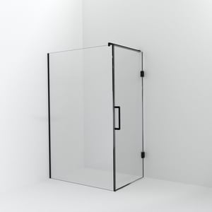 Balmani Modular douche à l'italienne avec porte: 130 x 200 cm avec porte 90 cm, Verre transparent avec coating, Profil Noir mat